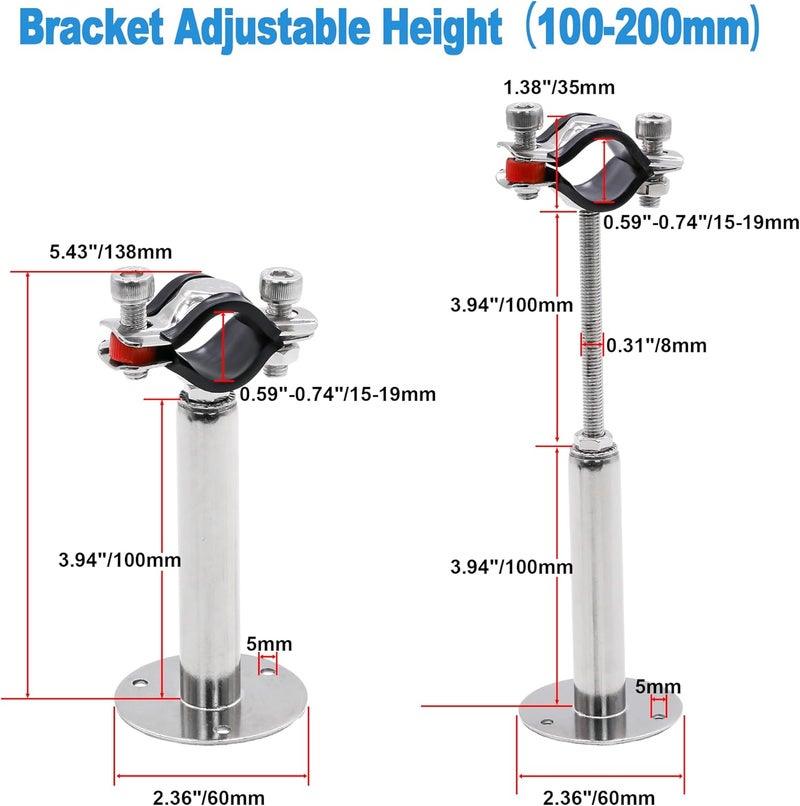 PEROMI 2 Pack Pipe Supports,304 Stainless Steel Wall Mount Ceiling Mount Pipe Bracket Clamp Ring Hanger with Screws for Pipe OD 15-19mm, Bracket Adjustable Height 100-200mm - Image 2